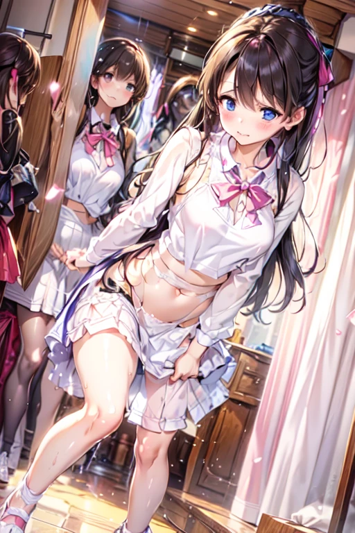 (8k, Highest quality, masterpiece:1.2),cute,cute2 peopleの女の子たち,Couple girls,2 people,Young Face,ディープkissをする,Flat Chest,mesugaki,Fantasy_world,kiss,On the grassland,Lie,T-shirt with transparent skin,Interact,Touching her breasts through her lingerie,Beautiful thighs,Gentle caress,Heavy breathing,White liquid gets on the face,Starry Sky,night,White liquid dripping from thighs,String panties