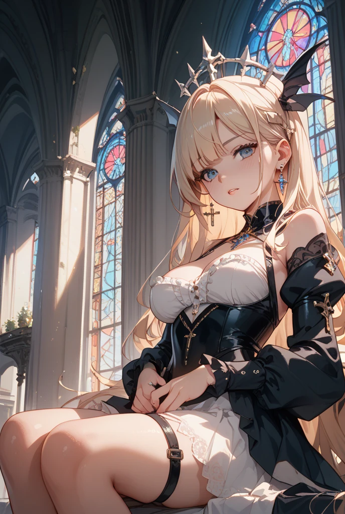 ((best quality)), ((masterpiece)), (detailed), 1girl, NSFW, small breasts, prominent collarbones, skinny arms, flat stomach, visible hip bones, long hair, (various hair colours red, white, blonde, dark), ponytail, thick ponytail, heavy ponytail, red and white clothing, Bloodborne inspired, occult aesthetic, occult, detailed and intricate steampunk and detailed gothic, NSFW Fluttering lace frilly petticoats, pleated petticoats