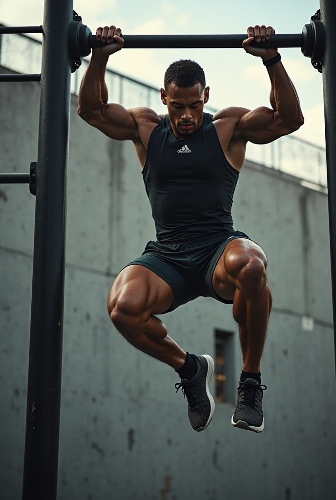 Man training crossfit fitness, open air