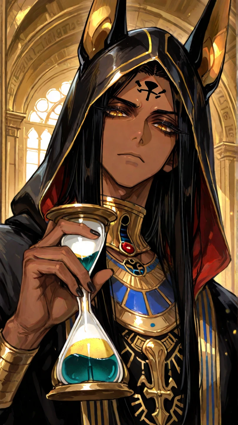 (1 boy  20 years old solo:1.4),(flat chest),(dark skin:1.7), (masterpiece:1.2), highest quality, High resolution, unity 8k wallpaper, (fine and beautiful eyes:1.6), highly detailed face, perfect lighting, Detailed CG, (perfect hands, perfect anatomy), detailed eyes, best quality, extremely detailed, very precise detailed,  (loincloth:1.5),(glasses:1.6), (blunt bangs:1.3),(arabian clothes:1.5)