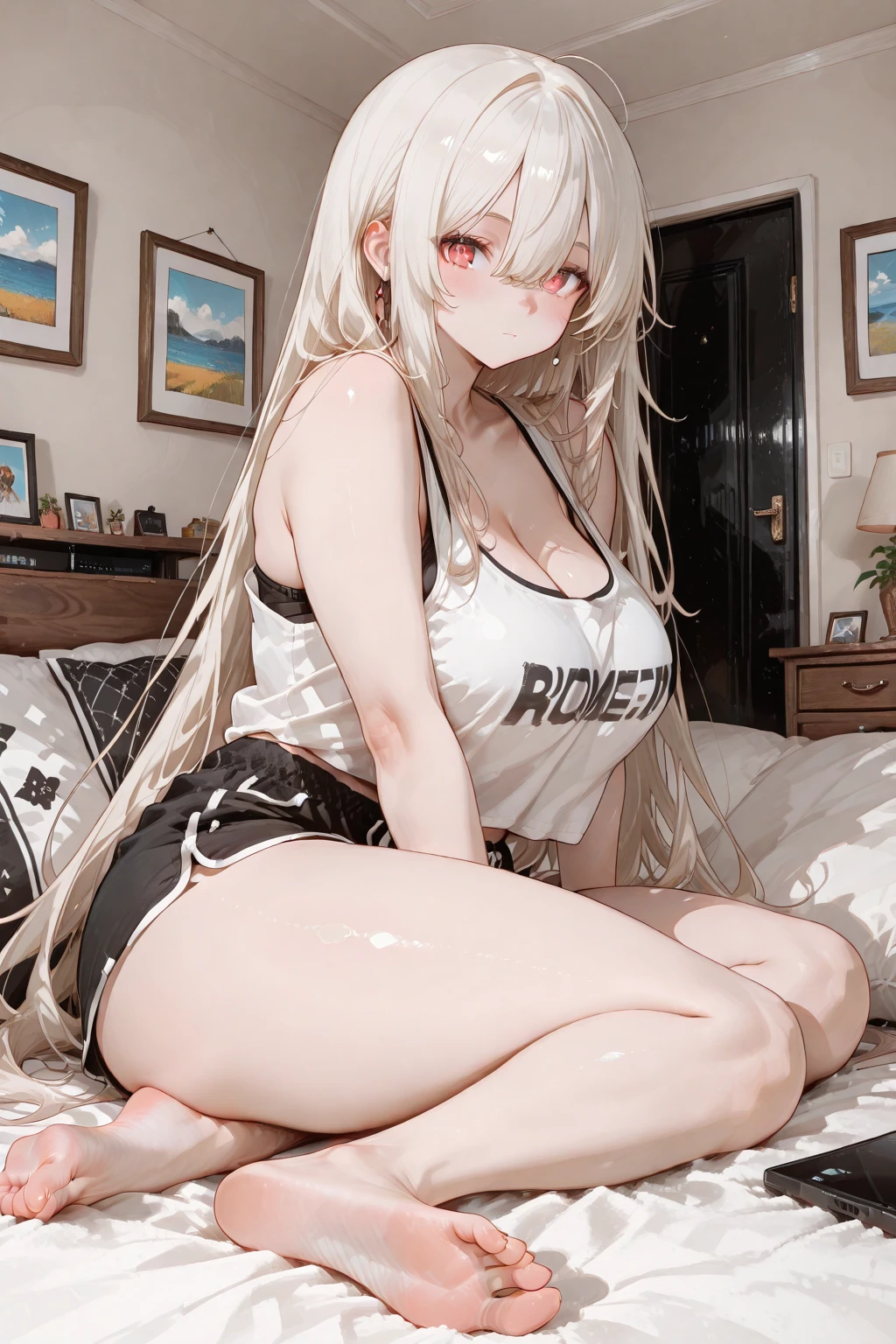 NSFW(Highest quality:1.5, High resolution, 超High resolution, 4K, Detailed lighting, Shaders)(masterpiece:1.2), Very detailed, destiny/Background of the stay, indoor, Illyasviel von Einzbern　alone, Cowboy Shot,Long Hair, Gray Hair, Red eyes, Sports bra with a small area　　M-shaped foot　Sexy look　atmosphere　Beautiful night view　bedの上　超blush　　topless　Completely naked, Spread your legs, Sheet, Lift your legs, nude, (pussyfocus:1.0) Sweat, Shiny skin, Heavy breathing, ( Sex, sexual intercourse, put in, Heterosexual, Motion Lines, Motion Blur, Talking Spirit:1.1), (Lie in, Lie in on your back, bed,Subjective:1.1)blush　Pushed down　Face distorted by pleasure　Resisting Pleasure　Blushing　Wet nipples licked　Overflowing body fluids　Spurting of bodily fluids　((0 Close your eyes and lean back)) (((???????)))++　