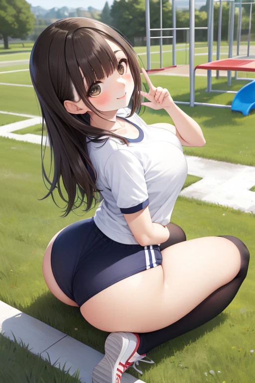 masterpiece, Highest quality, High resolution, Ultra detailed face、Golf Players、Beauty、Golf Wear、During the game、Sexy、front、squat、hole、Plump、Putting on the green