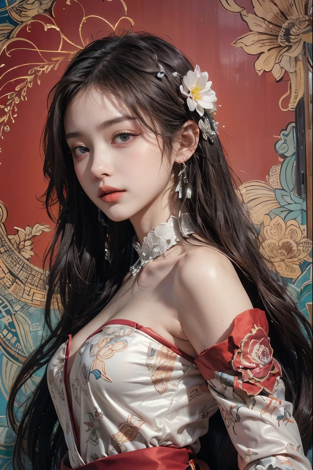 Portrait of a 21 year old saint,Charming adult saint in a long dress made of thin silk, beautiful saint with an old face, adult, She is wearing a bright pink colorful dress:1.5, beautiful face without blemishes, ((7 hair length colors:1.2)), big crown, hair brooch, Hanfu dress, Ancient Chinese style, Full-body jewelry, forehead tattoo, face tattoo,very sexy breasts, face, innocent face, The most beautiful and delicate light red lipstick, ((thin and plump lips:0.3)), ((golden eyes color:0.6)), Detailed and delicate lighting effects, Light and Darkness, dramatic lighting, magical lights, highly detailed lighting, natural color, very sharp, realistic, 8K quality, Fantasy space setting, A space of saints and magic, The most detailed images, ((alone:0.3)), ((to the saints:0.6)), ((Staring straight at saint'upper body:0.4)), ((soft skin:0.5)), ((saint'veil:0.6)),Tattoo , Face tattoo, I'll bite my tongue, topless, cross one's legs, sitting on the throne, Bondage style, sitting on the throne, sitting on the throne, sitting on the throne