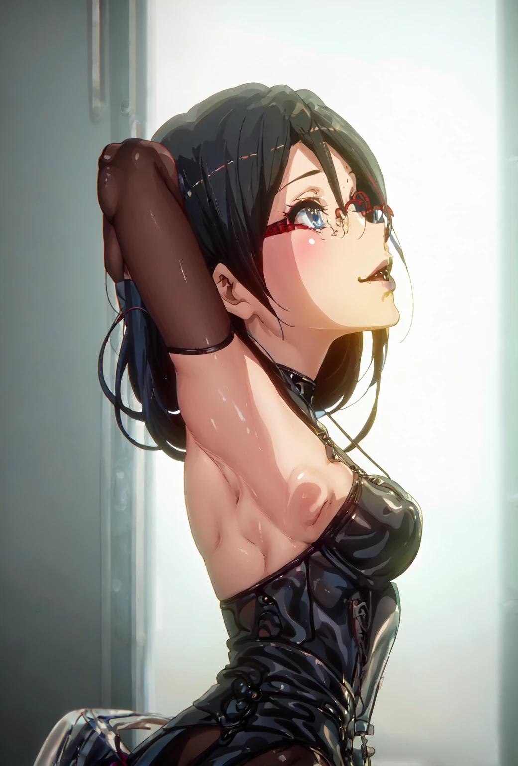 Highest quality,Highest Resolution,,On the bed,Black Hair,Short Bob,Very beautiful eyes,,sweat profusely,Drooling,Transparent nipples,whole body,Glasses,Ecstasy face,Ahegao