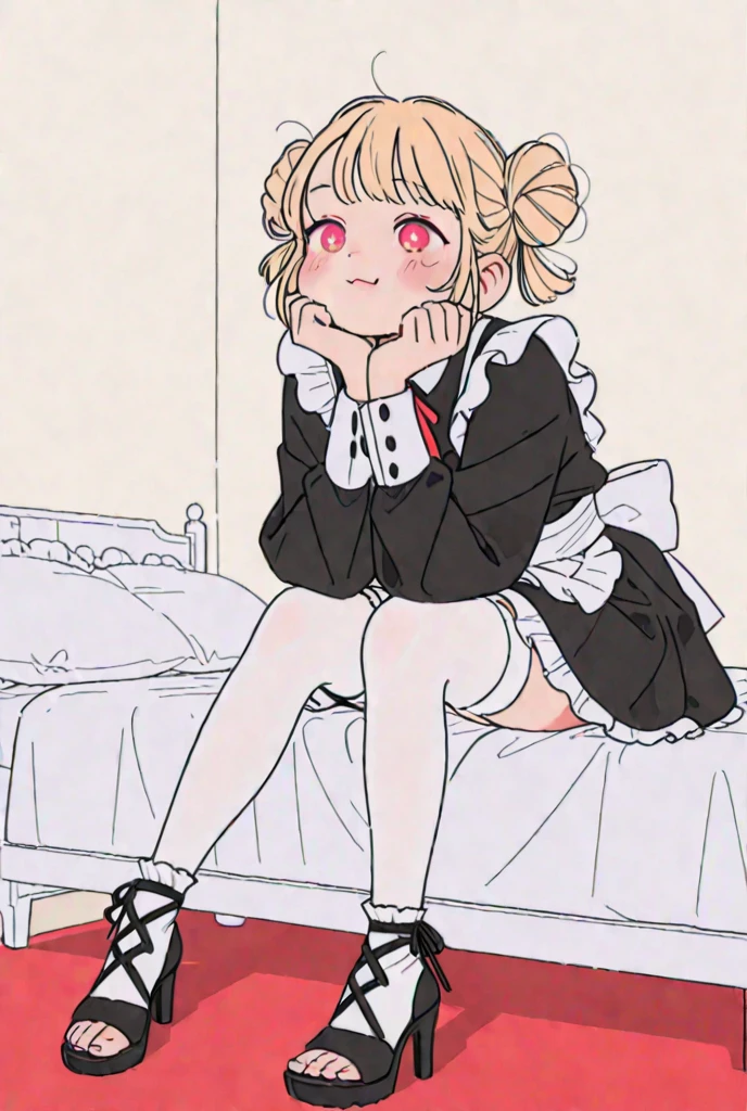 Browsing Caution,(Petite),(Cute man's daughter),((Penis in the crotch)),(((Cum in underwear))),blonde low twintails,Maid clothes,((Solo masturbation)),Ecstasy face,Erotic sound effects