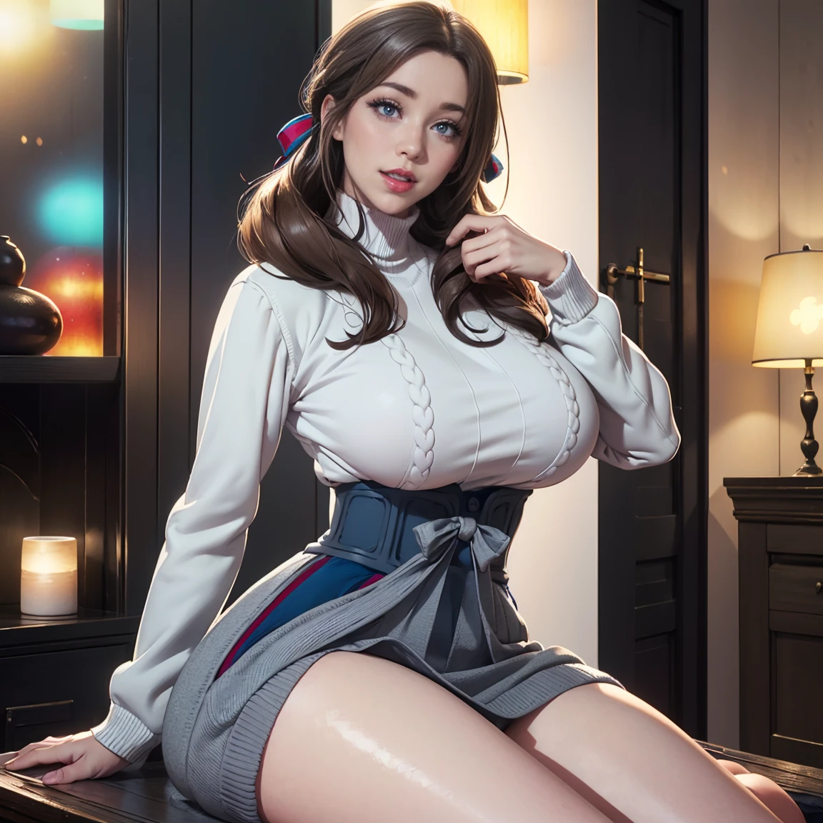 highest resolution,masterpiece,8k,1 boy,1 female,Young children,Carefree hugging his mother,A beautiful mother looks kindly at me from behind.,pick up a little boyl,big breasts,virgin destroyer sweater,detailed eyes,hand placed on buttocks,blush,Bring your lips together,french kiss