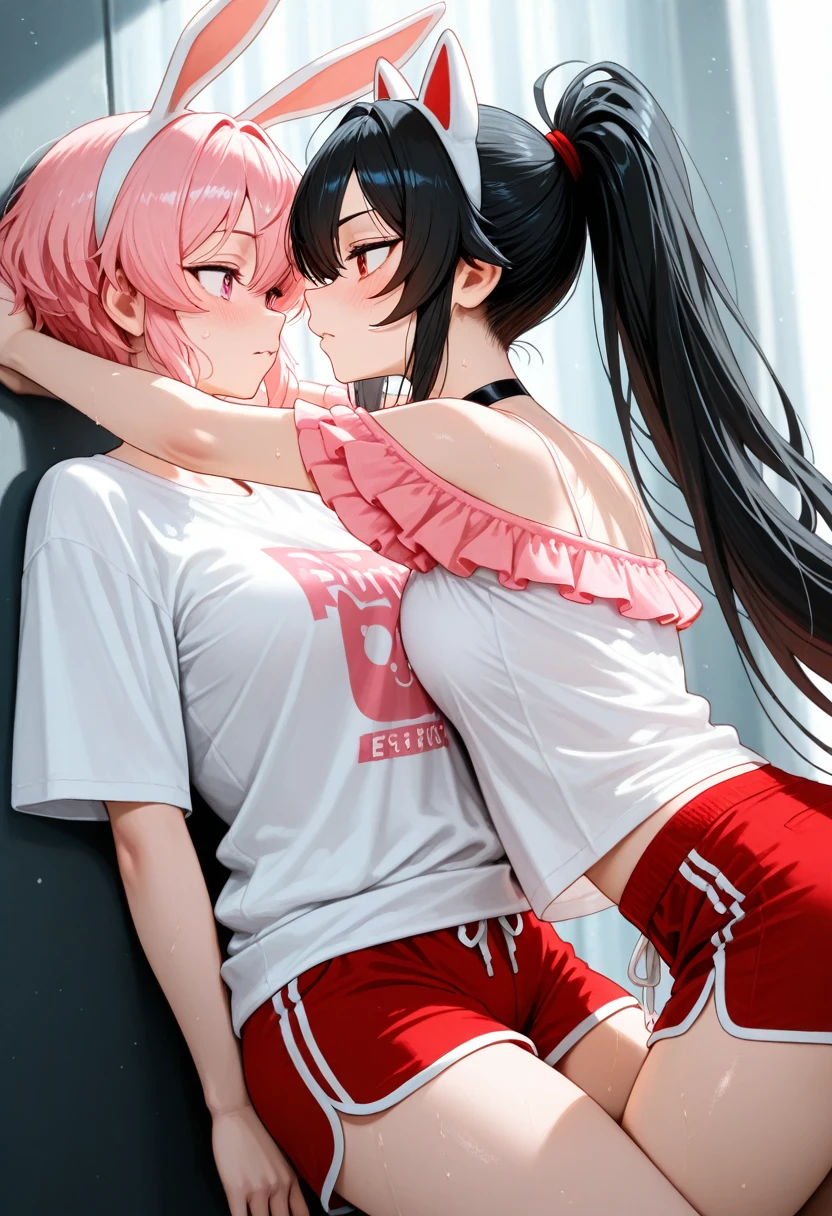 2girls、nightcity、Great body、Great legs、Comes a cardigan over a bra、A dark-haired、Holding a weapon with blood on it、Cherry blossoms are dancing、Being touched in the crotch while sitting with your legs up、Put your hands behind your back、poneyTail、Niō Standing、Holding a knife、Pointed mouth、Ordinary girl、Stick out the body、I'm wearing cute panties、Both are kissing、Touching the body、Licking each other、Kissing
