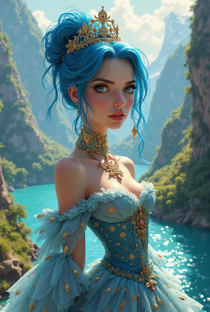 portrait Azura Grace wearing Cinderella, against the background of the Eiffel Tower, character portrait, 3 9 9 0 s, long hair, intricate, elegant, highly detailed, digital painting, artstation, concept art, smooth, sharp focus, illustration, art by wlop, charlie bowater and alexandra fomina, Supergianthugebreasts