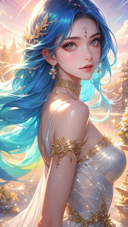 art, Unity 8k壁纸, Ultra-detailed, Beautiful and aesthetically pleasing, (s fractal art: 1.3),  flower, girls, (Hairstyles: Long hair) Ocean, Extremely detailed, Cowboy shot, The most beautiful, Seafoam, Buble, cute big breasts, ultra quality, random background, random dress, --auto --s2