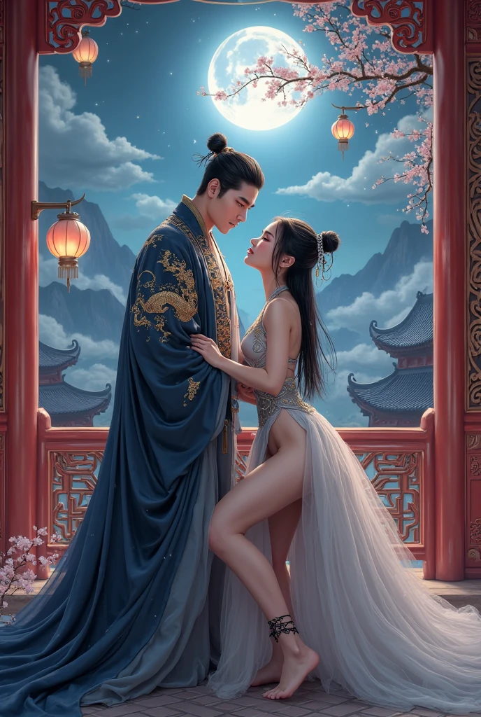 Painted portrait of Rough Zeus, Thor, Greek God, On Mount Olympus, Full Body, Hugging a woman from behind, a woman stands in a doggy style, they touch hips, he pushes her from behind, hugs her ass, Mature, Handsome, Fantastical, Intricate, Elegant, Very Detailed, Digital Painting, Artstation, Concept Art, Smooth, Clear Focus, Illustration, Artwork by Gaston Bussiere and Alphonse Muya, (Couple Cugging), One Man and One Woman, Sexy, Nude, Nude, Transparent, Shedding, Chinese Mythology