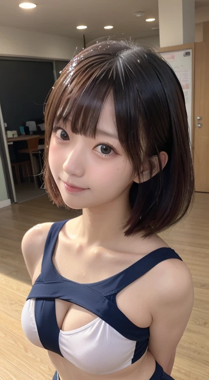 Adorable,  2, Japanese, Capture the light, upper_body, Colorful blouses,Scrunchie, ,Earrings,    RAW Photos,  Highest quality, (Photorealistic), Suggestive,(smile:1)