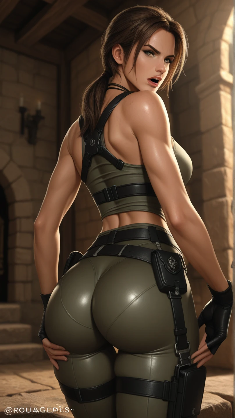 Nsfw, Lara Croft, rise of The Tomb Raider, olhando para o vizualizador, (masterpiece:1.2, 4k resolution, ultra-realistic, highly-detailed), Standing, wet clothes, from behind, dim lighting, dramatic shadows, dynamic pose, realistic textures, immersive perspective, dia, ao ar livre, pussy Focus, ass focus, buttcheecks spread rear view,ass Focus, buttpussy, underbutt