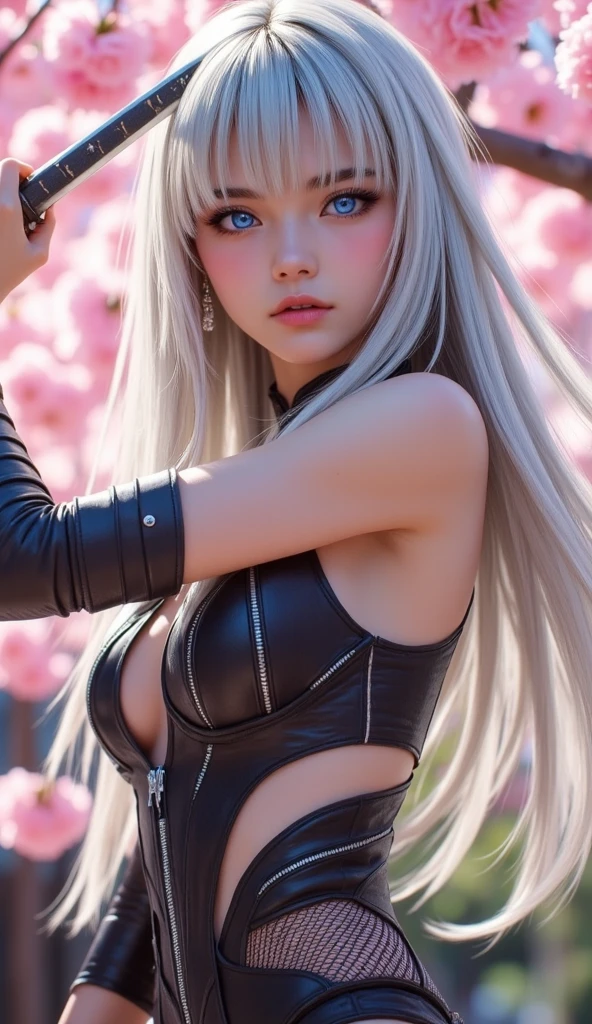 Beautiful female fox,opening eyes,ssmile,grassy,Flowers and good lighting,High ponytail,white color hair,Black transparent miniskirt,Black and white stockings,No shoes,Tentacle binding