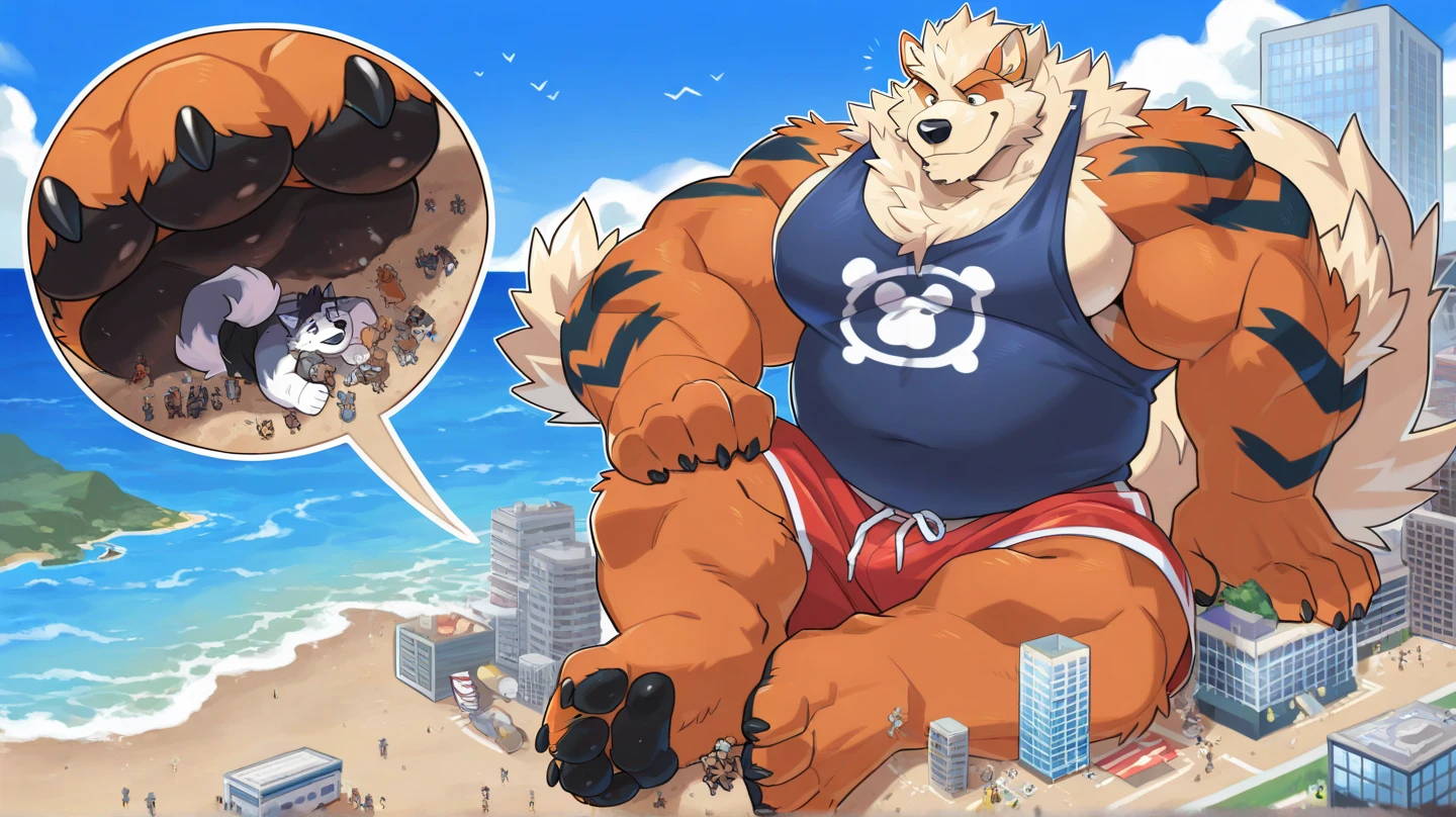 POV,top angle,sleep on stomach,lats,trapezius,butt lift,kemono, anthro (brown dog), male, (brown dog), muscular, back, red body, white belly ,sweat, ((correct anatomy)), stand, beautiful beach, perfect beautiful beach background, 1 boy, solo, wearing jockstrap, pain expression, canine tooth, hd, dark shadows, wide dynamic range, hdr, low light:1.2, front view, full body, canid, canine, canis, domesticbrown dog mammal, nordic sled brown dog, fullbody, full res, smile, lifeguard, wearing Tank top, full body, camera view, side view, full view, whistle, look at viewer