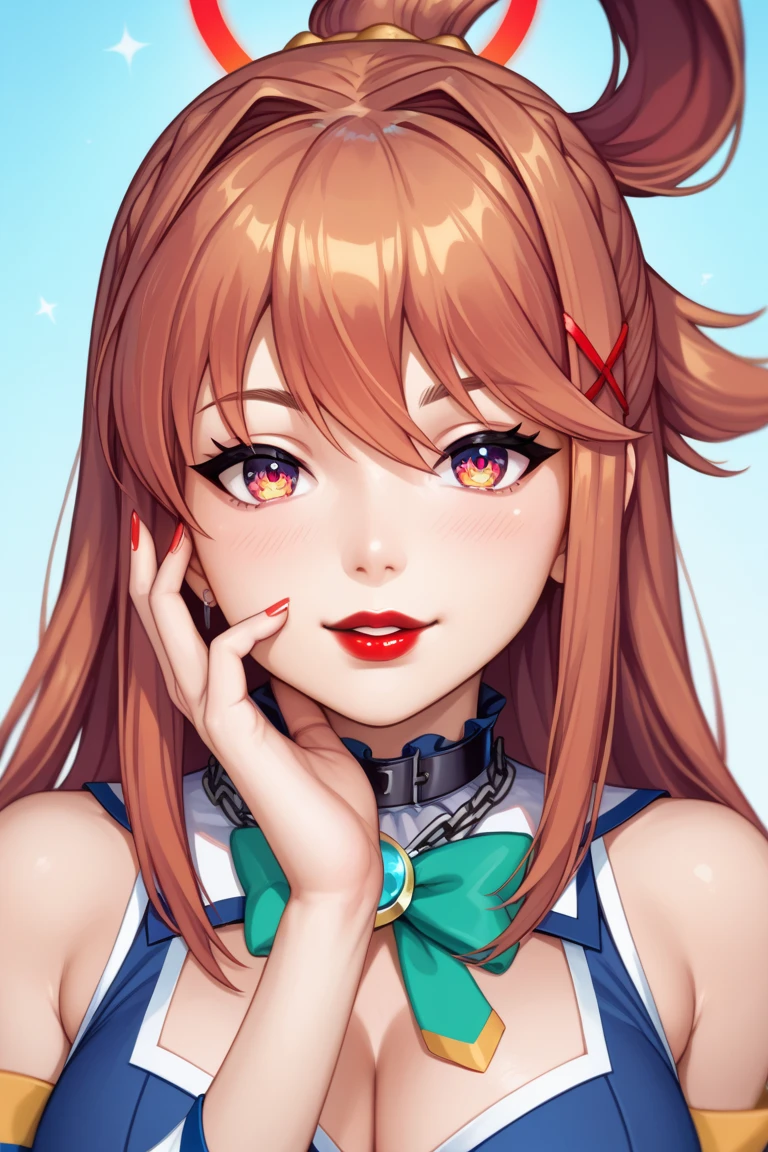 ((master part, best quality, Altas, UHD, pixel perfeito, profundidade de campo, 4k, RTX, HDR)), 1girl, only one, sozinho, 24 anos, anime bonita, estilo de arte bonito, personagem de anime, ((cabelos longos, brown hair, cabelos ondulados)), (olhos pretos, olhos arredondados, beautiful eyelashes, olhos realistas), (Rosto detalhado, Corar:1.2), (textura suave:0.75, Realistic texture:0.65, fotorrealista:1.2, cinemactic, estilo anime CG), medium breasts, Corpo Perfeito
