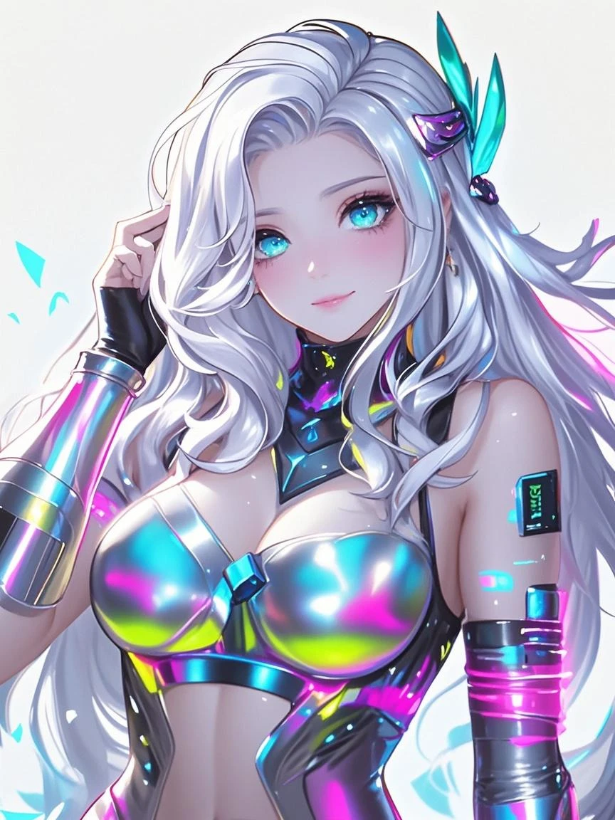 Future Women's Flourishing Future Women's City, Striped hair, Colored inner hair, Silver hair, Black hair, constricted pupil, eyeball, Gradient eyes, Heterochromia, Pointy ears, Earrings, Smile, Tongue stock, surrealism, High detail, Cubist futurism, futurism, conceptual art, Social realism, modern, Genre painting, Verism, Cinematic lighting, Sparkle, Ray tracing, stereograms, tachi-e, angle of view, Wide shot, in a panoramic view, Ultra-wide angle, hyper HD, Masterpiece, Textured skin, Super detail, High details, High quality, Best quality, A high resolution, 16k, retinas