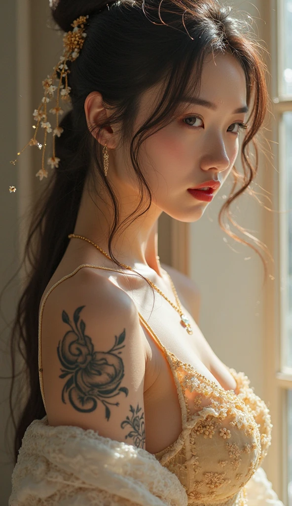 gufeng,bare shoulders, sleeping Beauty, by Bella, whole body, Beautiful girl sleeping, Room with mirror, Girl sleeps on bed and sheets, Old clock and lamp on table, whole body, black hair, Mandala and flower tattoo, best quality, masterpiece, illustration, very delicate and beautiful, Very detailed, CG, unit, 8K wallpaper, Ridiculous, File size is huge, very wide lens, soft light,sleeping Beauty, by Bella, whole body, Beautiful girl sleeping, whole body, black hair, faint smile,