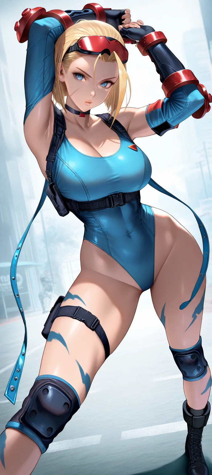 Super detailed, NSFW, masterpiece, High resolution, Photorealistic digital art, perfect lighting, (((1 girl, perfect anatomy))), accurate right hand, accurate left hand, five fingers, perfect style, (((hatsune miku,))) 3d face, big light blue-green eyes, glossy lips, blue-green long hair, shiny skin, smile, (((twin tails))), big square hair accessories, (Chun Li), Blue fighting suit, Back view, outdoor,