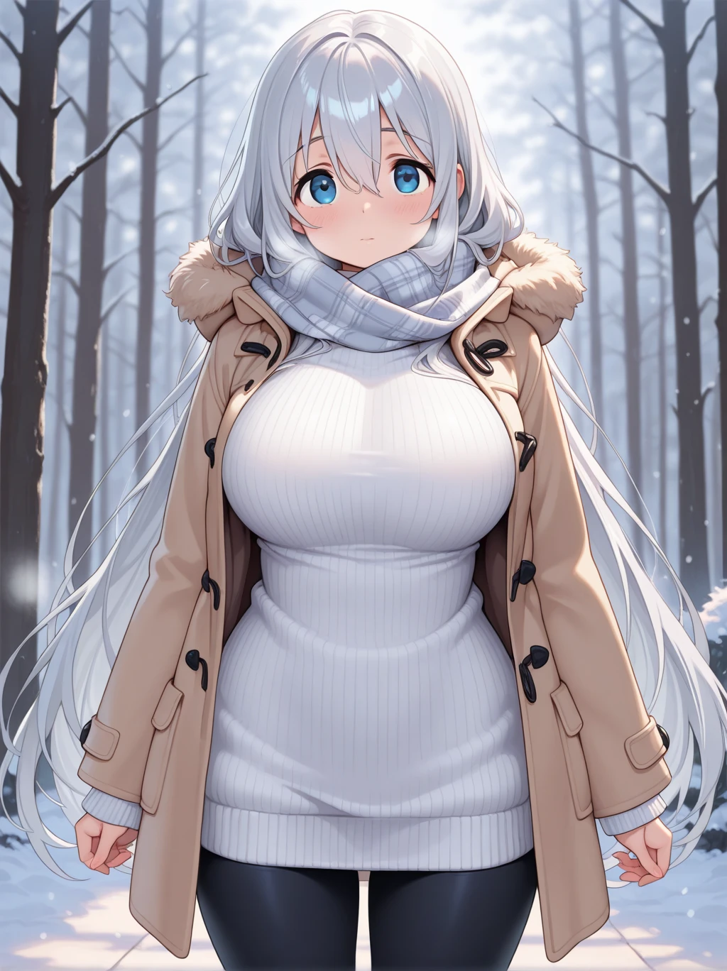 Toby Fox Undertale Sans Blue Jacket ,Fire eyes skull smile white long hair glowing snow town Femininefull big breast breast enlargement full-body shot