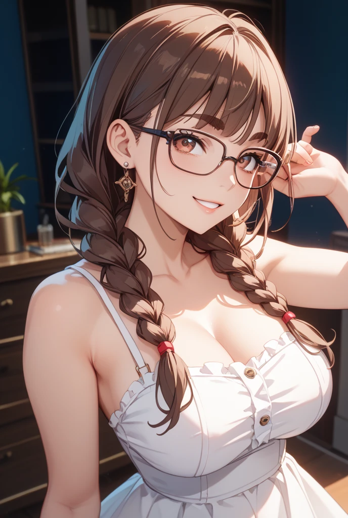 hi-school girl Changing clothes Colossal tits eye glass Braids Red lingerie Classroom masuter piece top-quality Hi-Res Perfect and cute anime illustrations