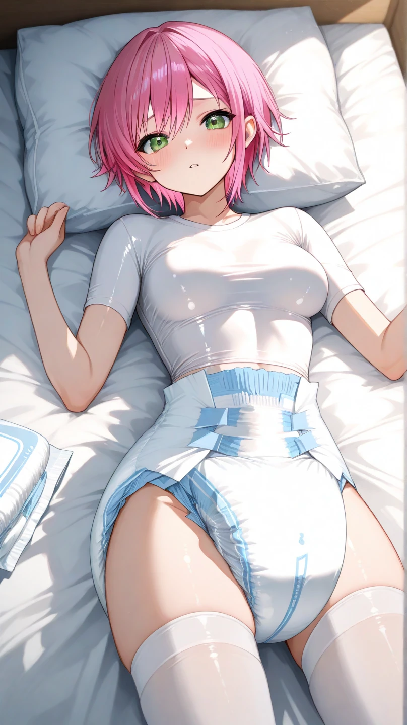 One girl,(Camel Toe:1.6)Show open legs,White transparent one piece stockings,Transparent clothes,((masterpiece,Highest quality(watercolor:1.1)(Brunette color hair,Yellow Hair,Pink Hair,Green Hair,Yellow Hair,Blonde,blue,Light blue,Light Pink,Light Gold,gray,red)(Short fine hair,Long white hair,Dual Horsetail,Chiban,Mid-length hair)(Bright Blue Eyes,Red eyes,White eyes,Cyan eyes,green,Purplish color,),(Thighs 0.7),High resolution,,Happy expression,Fantastic, Look forward, Black Lens Stockings,Camel Toe,(Camel Toe 1.6)Camel Toe are pronounced,(White one-piece see-through clothing,Pink one-piece transparent clothing,Transparent clothes,Cyan one-piece transparent clothing,Dead reservoir water)(Legs open,Spread your legs,Showing panties)8K quality,,Lie down in bed。)),One girl, (Pool scene,Market scenery,Warehouse Scenario,Warehouse scene,Scenery of the Royal Palace,Deep forest landscape,Street View Scenery)White dress with see-through underwear