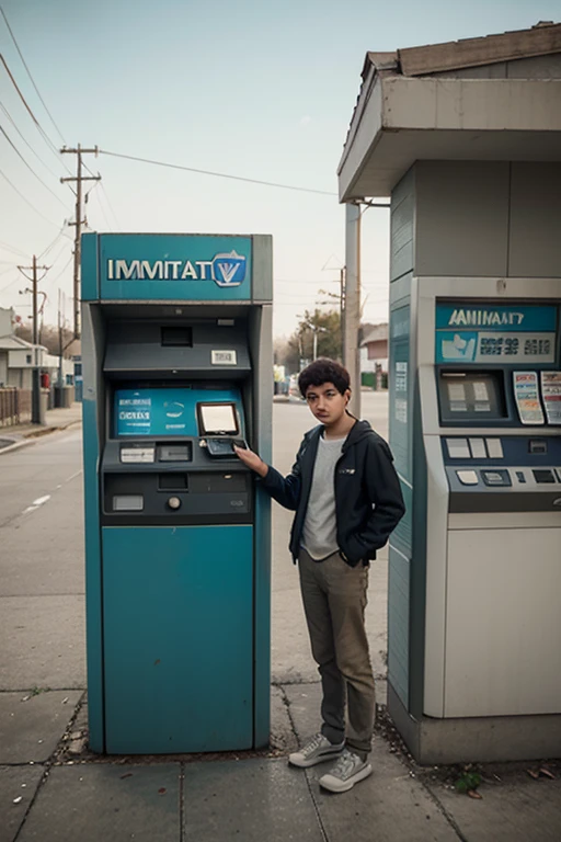 Futuristic boy scanning QR code, recycling context