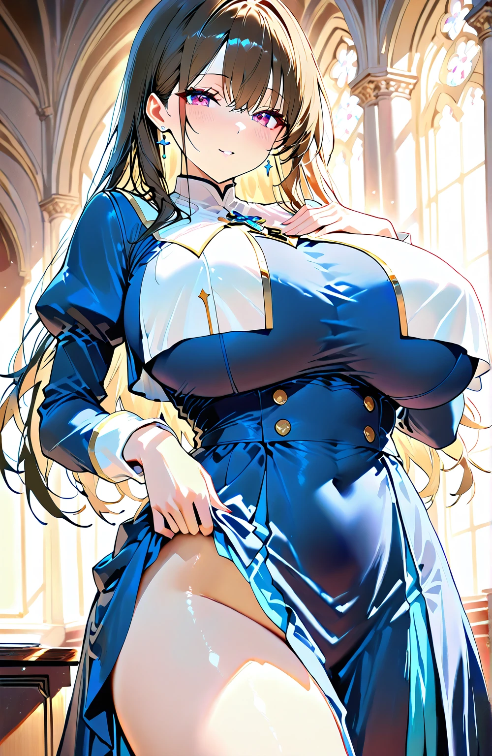 NFSW, Beautiful detailed portrait of a girl with big eyes, Fuller lips, Smiling Kindly, Long eyelashes, see through Maid clothesを着て, tihn fabric clothing, In sensual poses, (highest quality,4K,8k,High resolution,masterpiece:1.2),Super detailed,(Realistic,photoRealistic,photo-Realistic:1.37),Highly detailed face, Maid clothes, Intricate details, Vibrant colors, Dramatic lighting, Structure of the film, Anime-inspired art style
