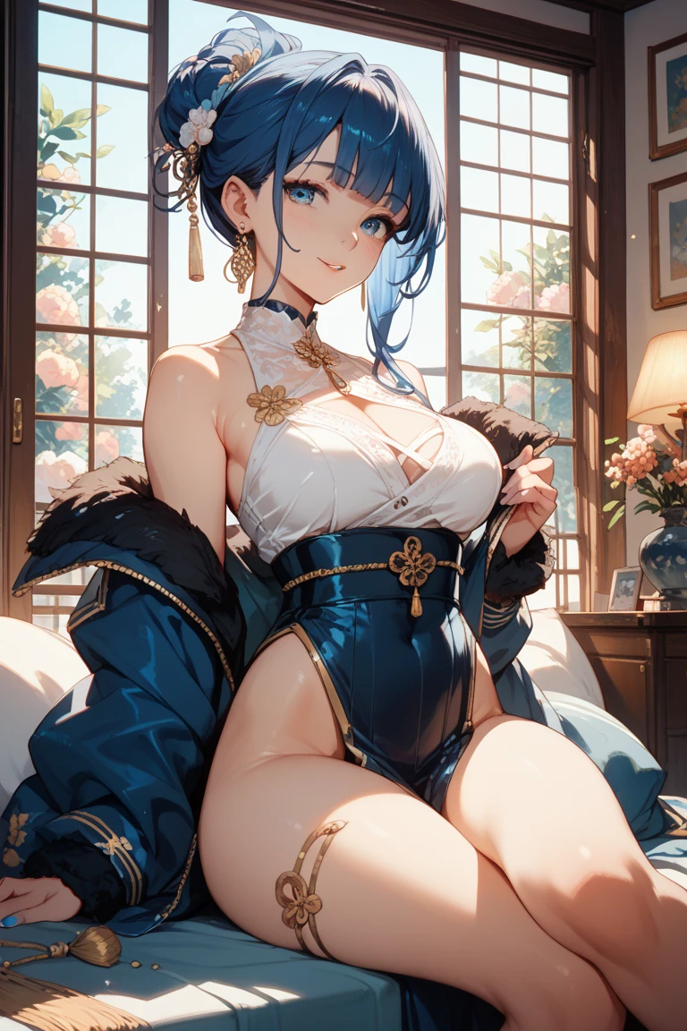 The ultimate masterpiece，(Fidelity:1.2)，(Raised sexy)，(Asian girl))，Unlimited scenery，(White:1.2+White:1.1)，Bigchest，Two spots of dew，(semi transparent:1.1)，Looming，(Open thong: 1.0)，Lots of pubic hair，Open crotch racket，Open legs，(lisses: 1.1)，(Clear curve details: 1.1)，(adolable: 0.9)，(Shiny: 1.1)，(goddes: 1.2)，Domestic style，The warmest yellow，The environment is mysterious and elegant，The model is beautiful and sexy，（Incredibly Ridiculous res：1.3），（Very detailed CG unity 8K wallpaper：1.2），