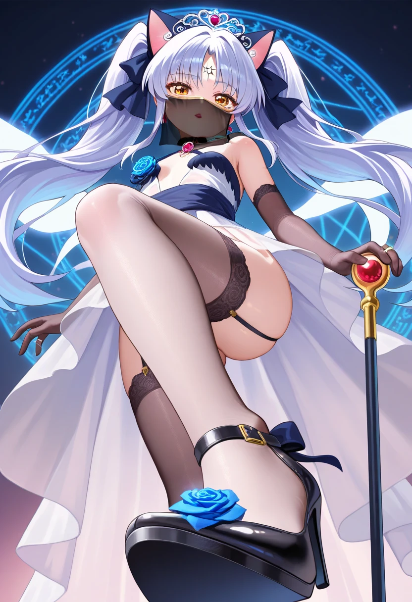 High resolution, masterpiece, accurate, Highest quality, Winner of numerous awards, High-resolution model, 

Heavy bangs，Silver Hair，Shiny Hair，Wet Hair，Super long hair，ponytail，
slender，White skin，Medium chest Ice blue eyes，Sharp, thin eyebrows，smile，
Seaside，
Butterfly Hair Ornament，Crystal Earrings，
Swimwear，Simple bikini，
Character portrait，全身
anime風, anime, One girl, solo, 8k octane, Japanese illustration style, Digital Art, 