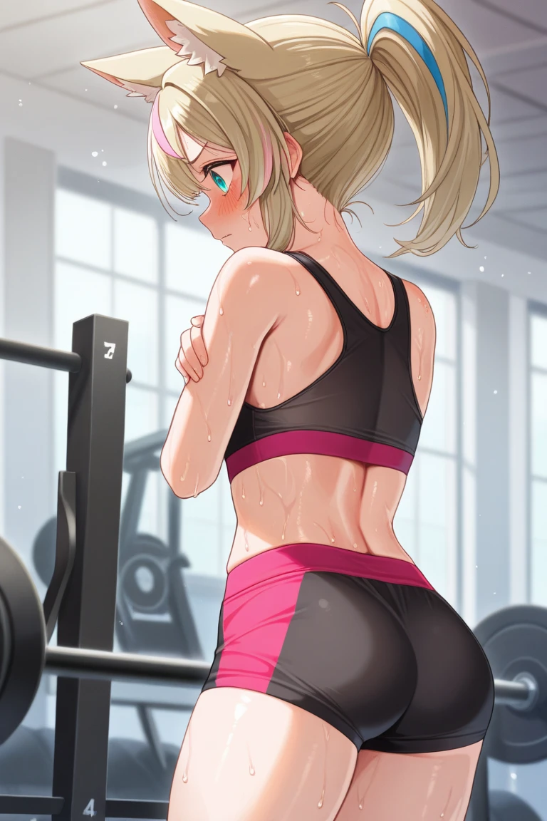 ((table top, highest quality, High resolution, nffsw, perfect pixel,  4K, nffsw, nffsw))), (((Beautiful park)))、alone girl、from behind, gorgeous, gorgeous ass,
, ((gentle smile, blush:1.2)), ((smooth texture:0.75, realistic texture:0.65, realistic:1.1, Anime CG style)), medium breasts,ass pose、 ((full body shot))、 slender body,  ((Gym Uniforms、黒bloomers、bloomers、volleyball clothes))
