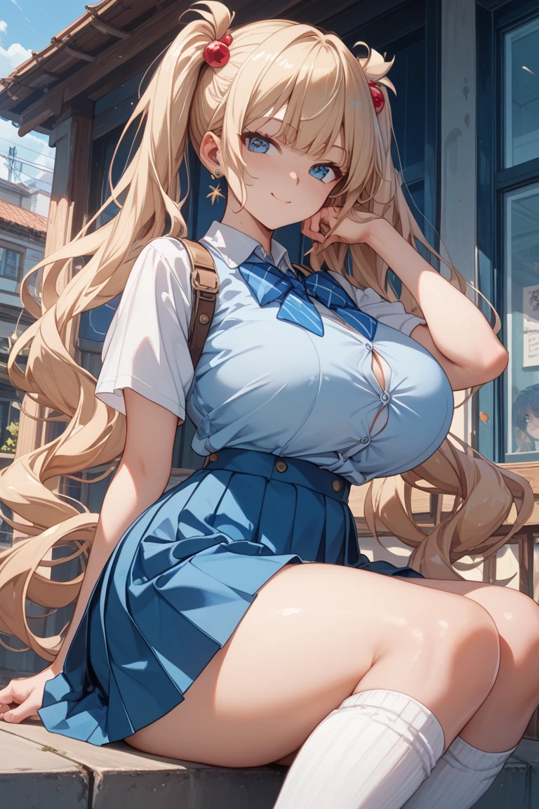 Highest quality、High resolution、Detailed Background、(Beautiful face in every detail:1.4)、Anatomically correct、Normal number of fingers、Highly detailed face、Detailed eyes、Teenage beauty、Huge breasts、Perfect body line、Light color hair、Braided bob cut、ponytail、cute hairstyle、well-groomed eyebrows、Shiny navy blue sailor suit、White sailor collar、Checkered pleated mini skirt、White Pantyhose、Accentuate your breasts、Accentuate your cleavage、Show your side、(underboob:1.3)、Cute gestures、A big smile、
(Close up of girl's underwear from below on train:1.5)、Panty Shot、cute