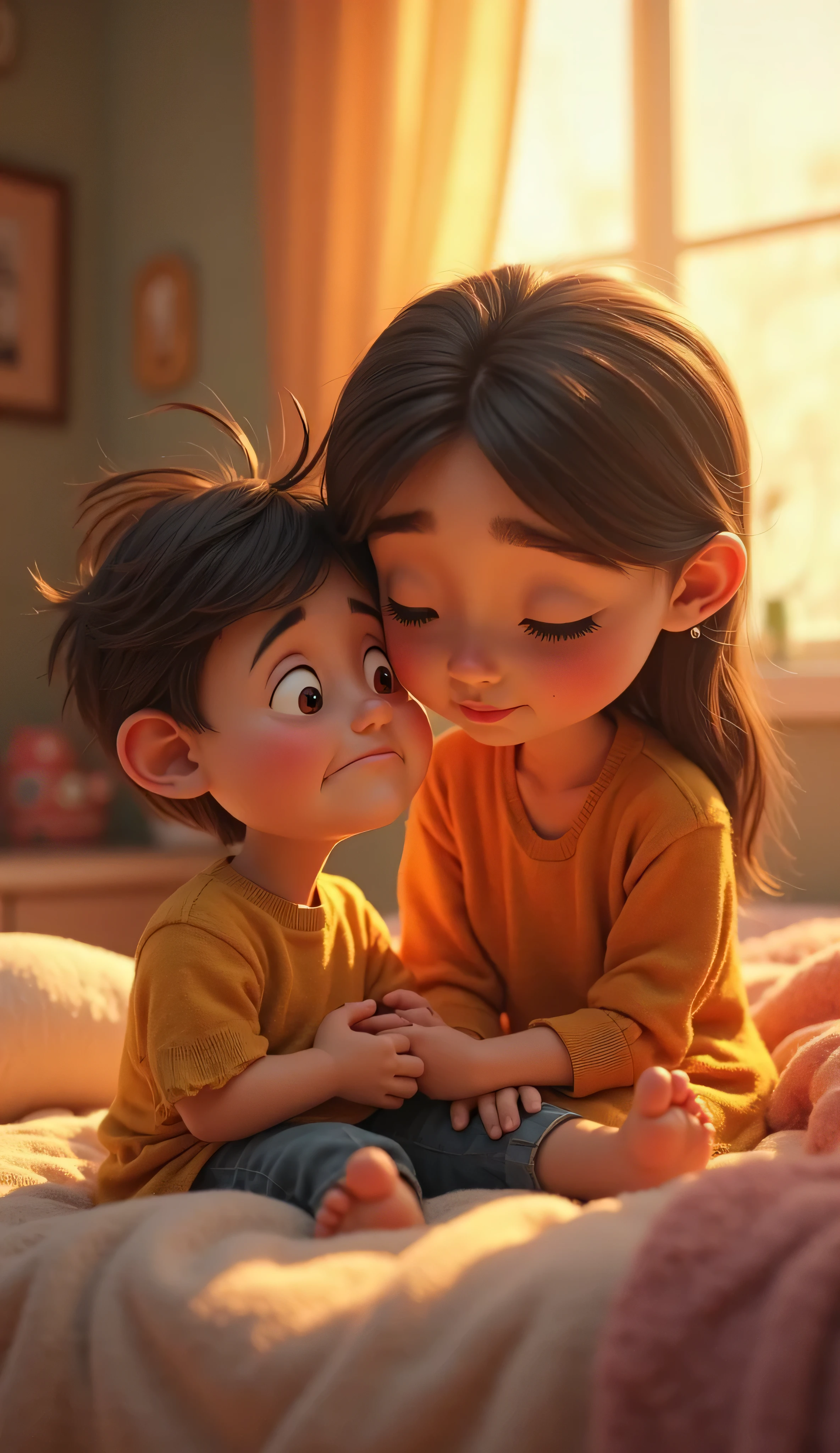 ছোট ছেলে তার মার সাথে কথা বলছে