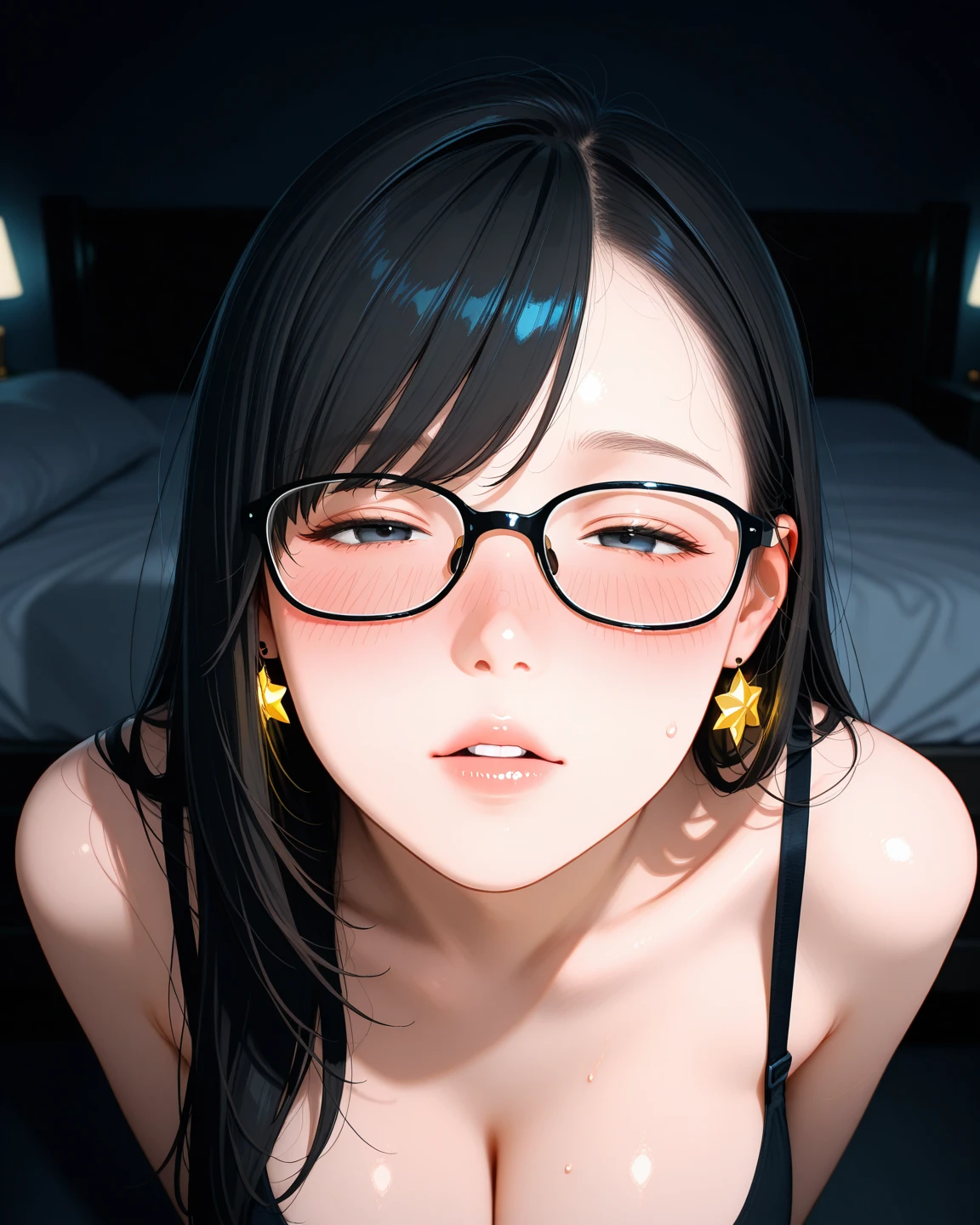 (NSFW1.5)、(( Smell a man :1.4))、((1.4))、A frustrated look on his face、wears glasses、maid clothes、 ( Sucking a :1.4)、pov from down、( Sucking a :1.4), I'm giving a、((fullnude:1.4))、((barechested:1.4))、look at viewr, Master masterpiece、top-quality、The ultra -The high-definition、Top resolution、ighly detailed、Professional Lighting、CG Illustration、Thin、Very cute、small tits 、 droolng、A dark-haired、Semi-long hair、blushed、(((oral :1.3)))、