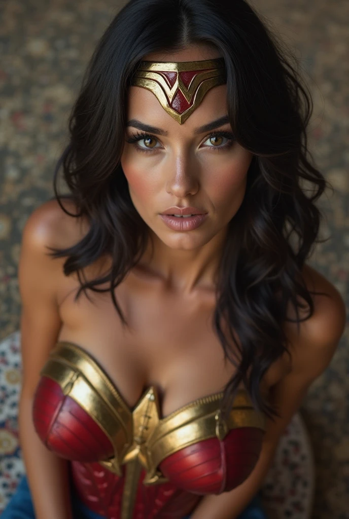 lucy pinder, intense makeup wonder woman, fighting