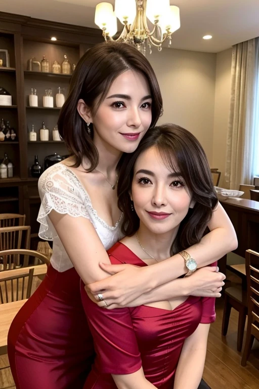 tmasterpiece，best qualityer，Absolutely beautiful，Two mature women，no cclothes，hug each other，huge tit,