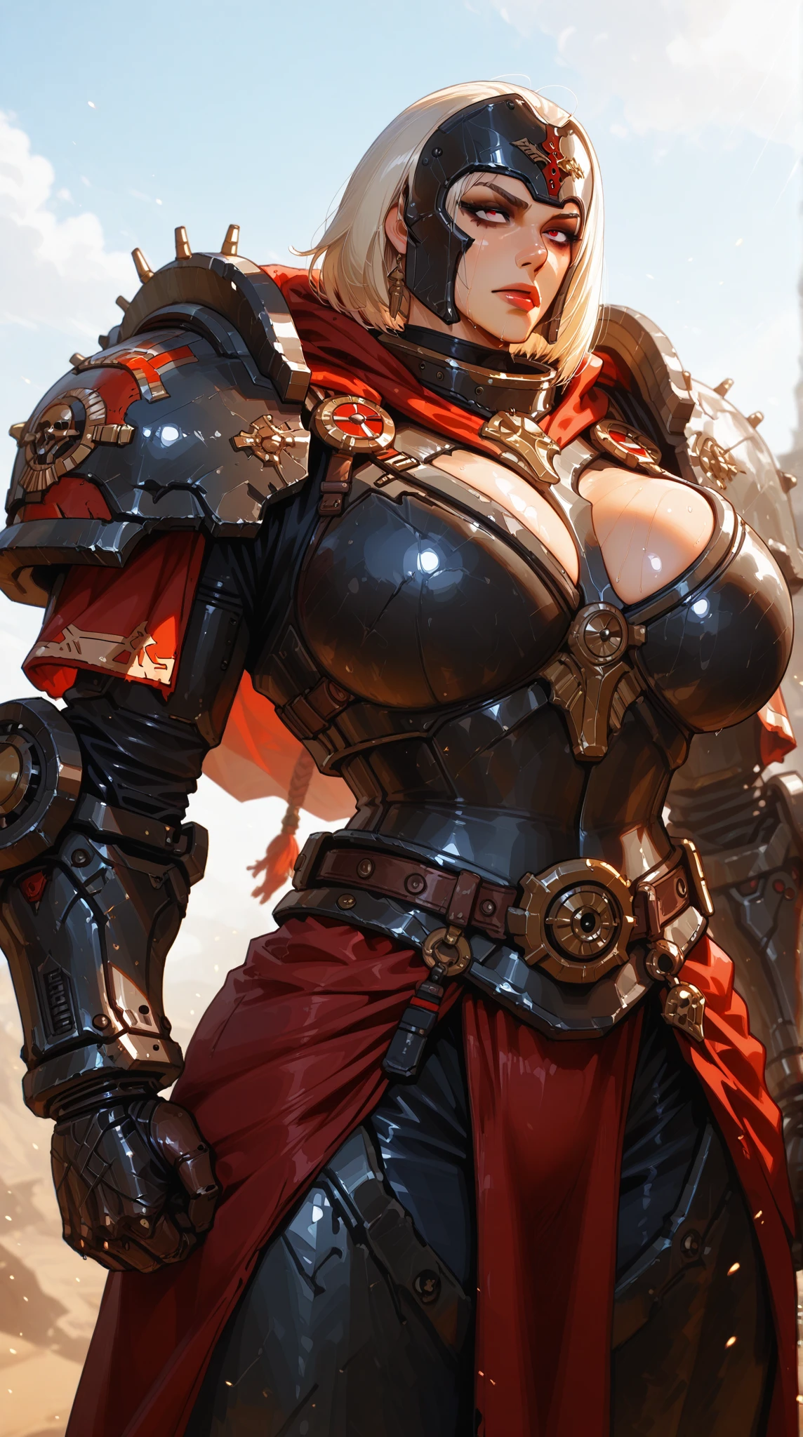 (( (tmasterpiece),(Very detailed CG Unity 8K wallpaper),best qualtiy,cinmatic lighting,细致背景,beatiful detailed eyes,Bright pupils,(Very fine and beautiful),(Beautiful and detailed eyes description),ultra - detailed,tmasterpiece,hight resolution)), Curly, Richly decorated armor, a beautiful woman warrior, (◯◯Hair-:1.3), cleavage of the breast