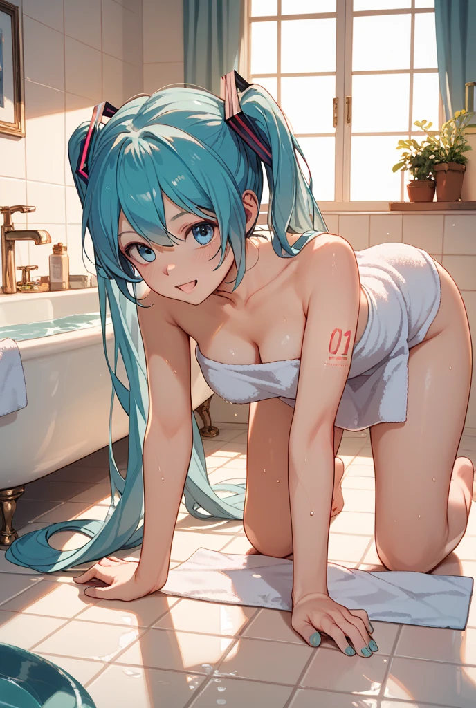 1girl in, Solo, Solo Focus, Cowboy Shot, Portrait,, bobhair,Half Aqua, Half Green, ((Brown hair)), (Yellow hair), (Gradient Hair :1.5), Curly hair, ((Pink eyes)), Ultra-detailed細な目, asa, (Caramel Black Skin:1.1), (Small TI quality, Ultra-detailed, university shower room,Show the armpits,hide the chest with your hands,Naked,Open your legs,guy fucks doggystyle from behind,