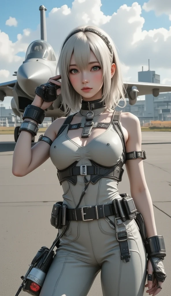 (masterpiece), (best quality), realistic, cinematic light, Hinata from Naruto, cool pose, battlefield background, perfect body, white eyes, white bobcut hair