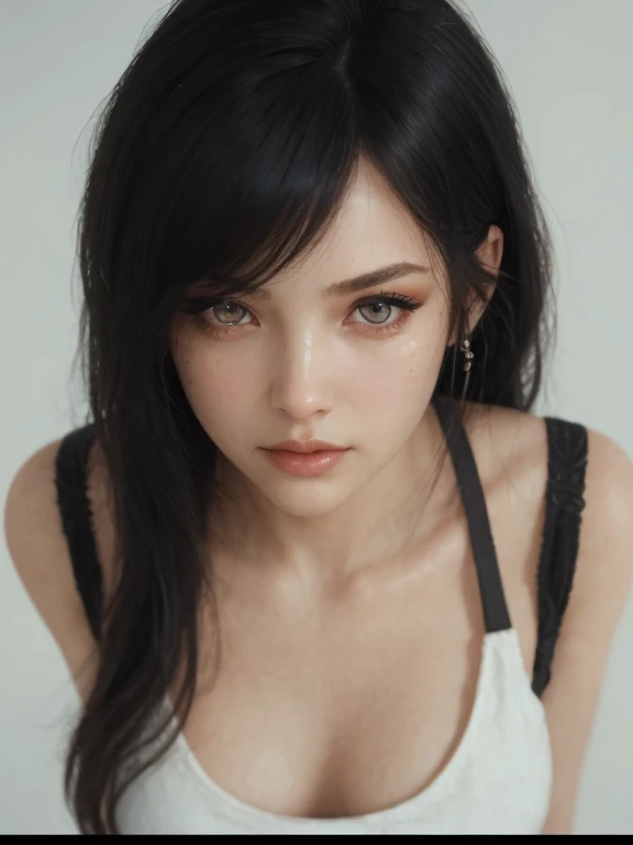 Immerse yourself in the world of game art with this visually diverse and creative half-length photo of a 20-year-old girl, featuring a close-up of her detailed eyes and large breasts.