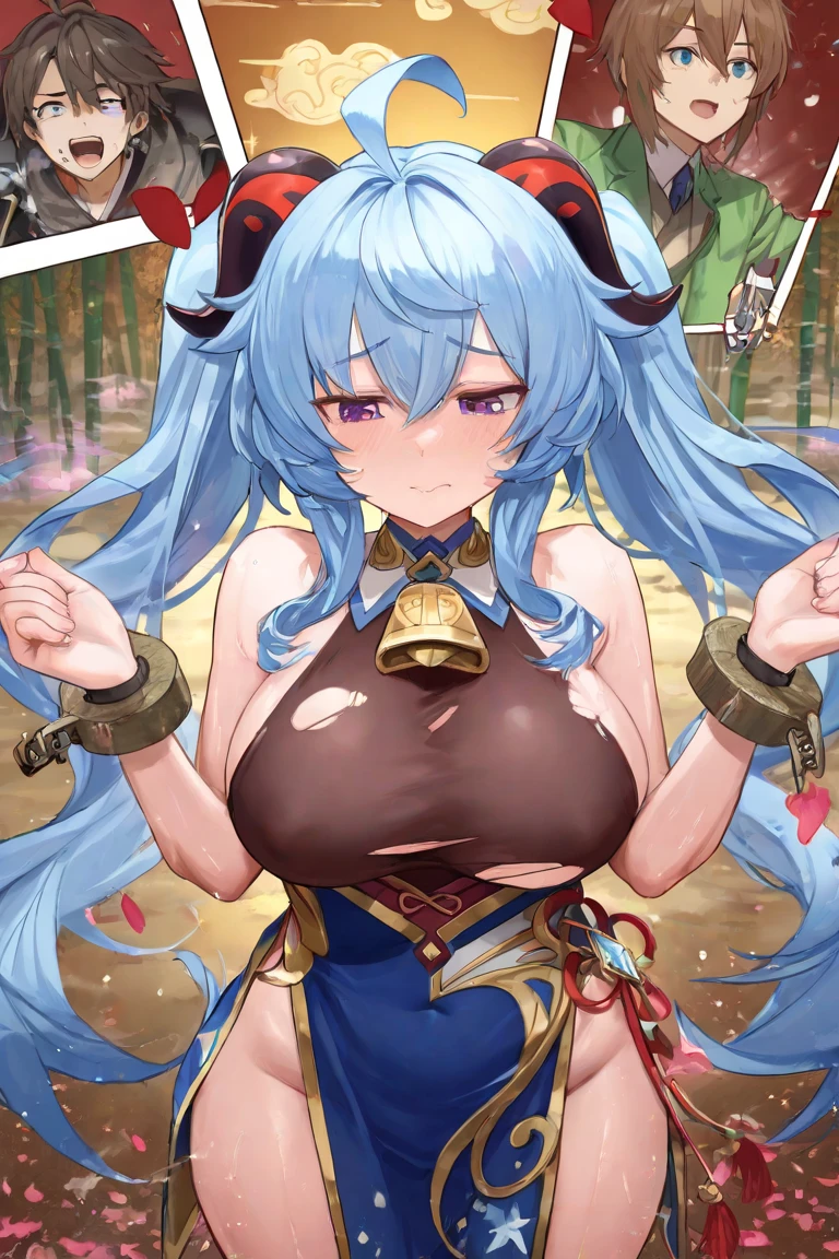 8k_wallpaper, extremely detailed eyes, extremely detailed body, (large masterpiece digital art), (detailed manga illustration), (detailed line art), ((perfect anatomy)), (intricate details:1.3), (ultra-detailed:1.3), (illustration:1.3), (sharp focus:1.3), (natural lighting:1.05), (vivid colors:1.3), (masterpiece), best quality, expressive eyes, perfect face, 1 girl, breasts, cleavage, gloves, huge breasts, swimsuit, bikini, purple bikini, detailed {{blue hair}}, medium hair, messy hair, (gray eyes), hourglass physique, sarong , dynamic pose, huge ass, dynamic lighting, beach background, sunglasses,