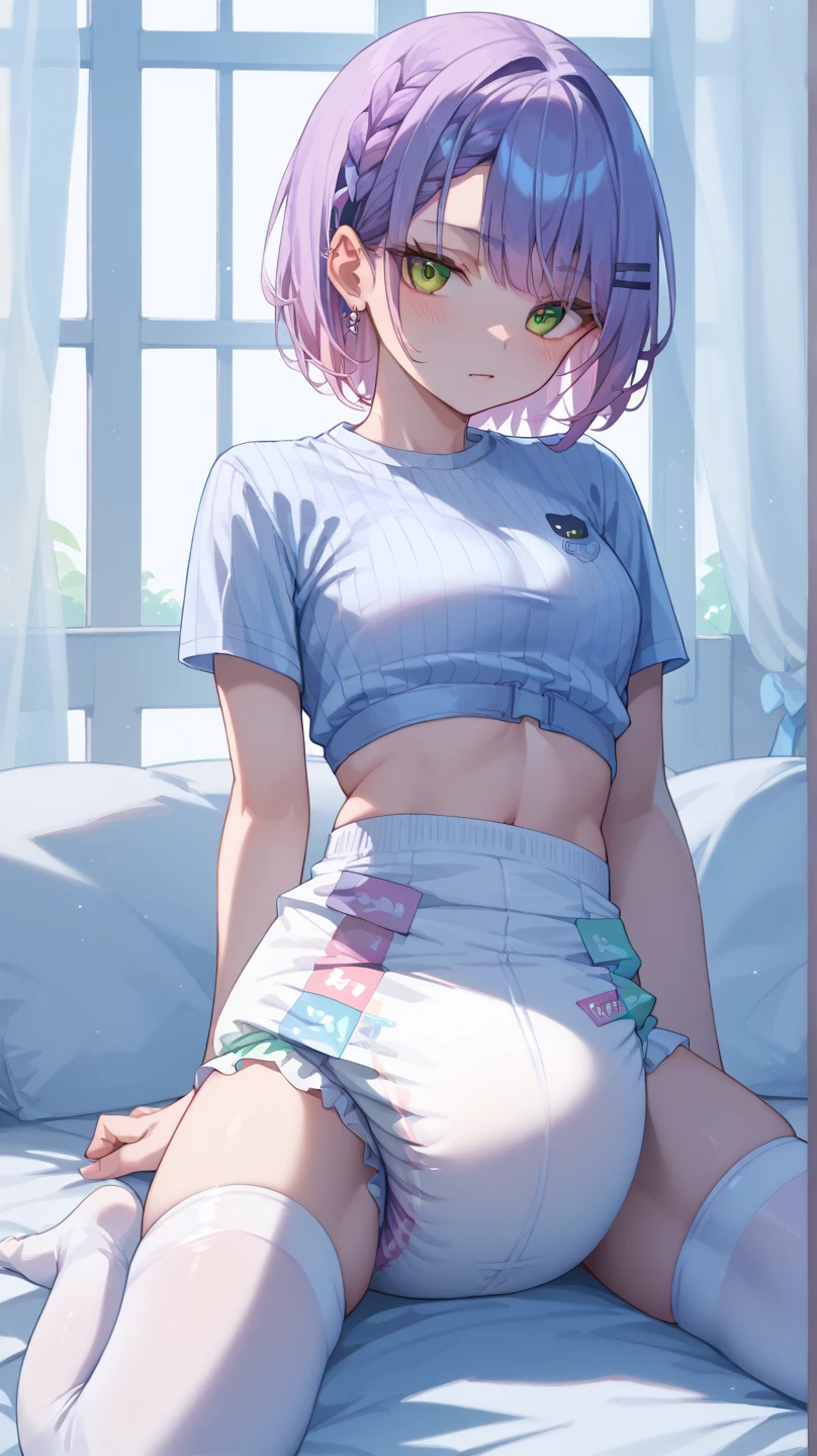Pink hair Pink eyes、 girl、Small breasts、Hair Bun、girl、Small breasts、A cheerful smile、Looks about 15 years old、Petan Musume、He is short【prompt】
BREAK (Japanese school old style sportswear:1.3), ((soft cotton material, non-shiny material):1.3), (oversized soft cotton short sleeve white tunic with U-neck:1.4), (blue lines on tops outline:1.3), ((Slim fit, closed-fitting) (deep-blue panties shorts, soft cotton deep-blue competition micro shorts, soft cotton deep-blue bloomers):1.3), ((groin, upper thigh skin):1.3), (white socks:1.3), (sports shoes:1.2),