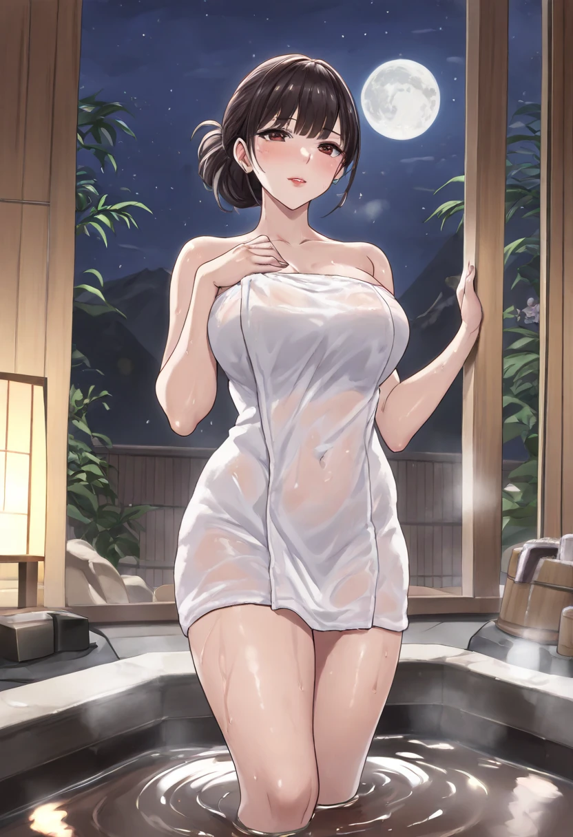gal girl,Red pupils,Wrapped in a towel,Take a dip in the bathtub