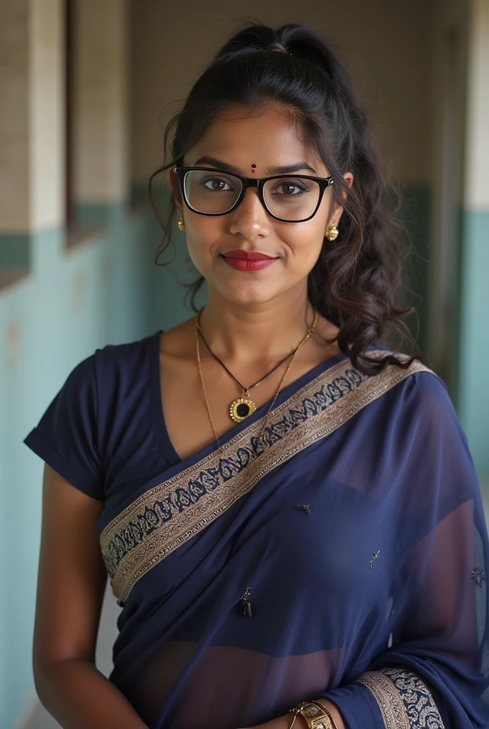 portrait of specs wearing Tamil girl, looking at the viewer, hyper realistic,