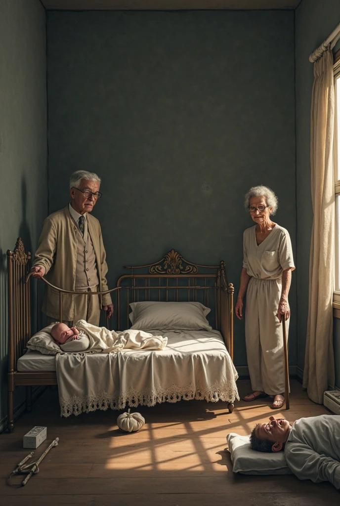 Em 1890, Portrait of a man lying in bed with children and a woman, Directed by: René Auberjonois, Directed by: Morris Kestelman, Directed by: Stevan Dohanos, Directed by: Bob Byerley, fotorealista , cinematic
