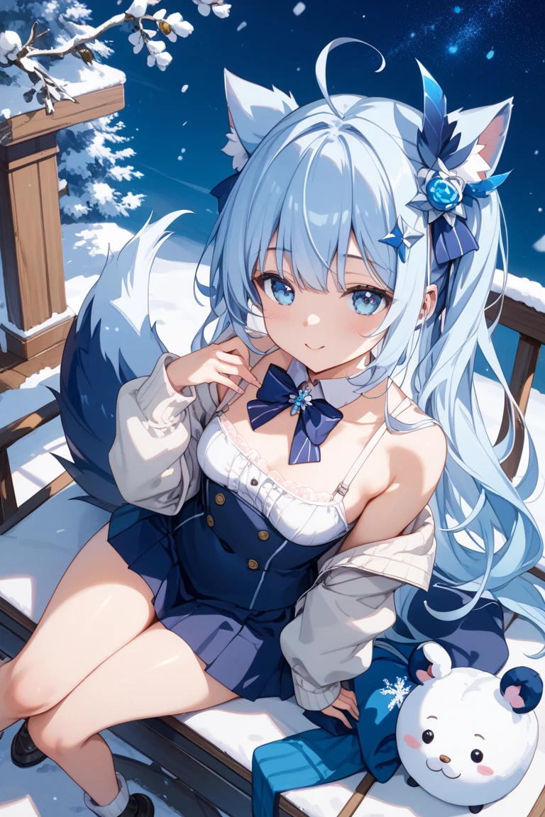 anime girl with white hair and blue eyes sitting on a bed, trending at cgstation, azur lane style, A scene from the《azur lane》videogame, An anime cover, Holo is a wolf girl, White Cat Girl, 《azur lane》role, trending on cgstation, White-haired fox, White ( cat ) Girl, holo if a wolf girl
