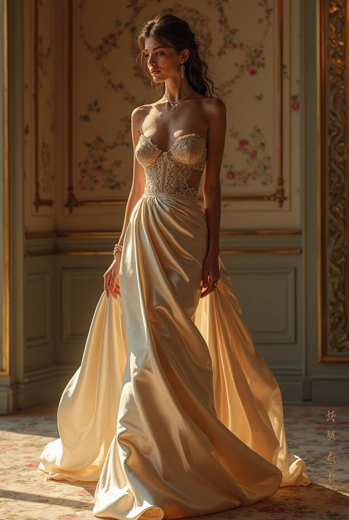 Masterpiece, (((full figure))) entire body in frame, (((magical lighting action shot))) (((beautiful slight smile anorexic pale goddess irrish woman standing in a long endless hallway))), (((intricate wedding dress))) , (((short redhead hair))) sunset lighting, golden hour, golden colors, very detailed, dramatic lighting, digital art trending on Artstation 8k HD high definition detailed realistic, detailed, skin texture, hyper detailed, realistic skin texture, armature, best quality, ultra high res, (photorealistic:1.4), high resolution, detailed, raw photo, sharp re, by lee jeffries nikon d850 film stock photograph 4 kodak portra 400 camera f1.6 lens rich colors hyper realistic lifelike texture dramatic lighting unrealengine trending on artstation cinestill 800, (((accurate female anatomy)))