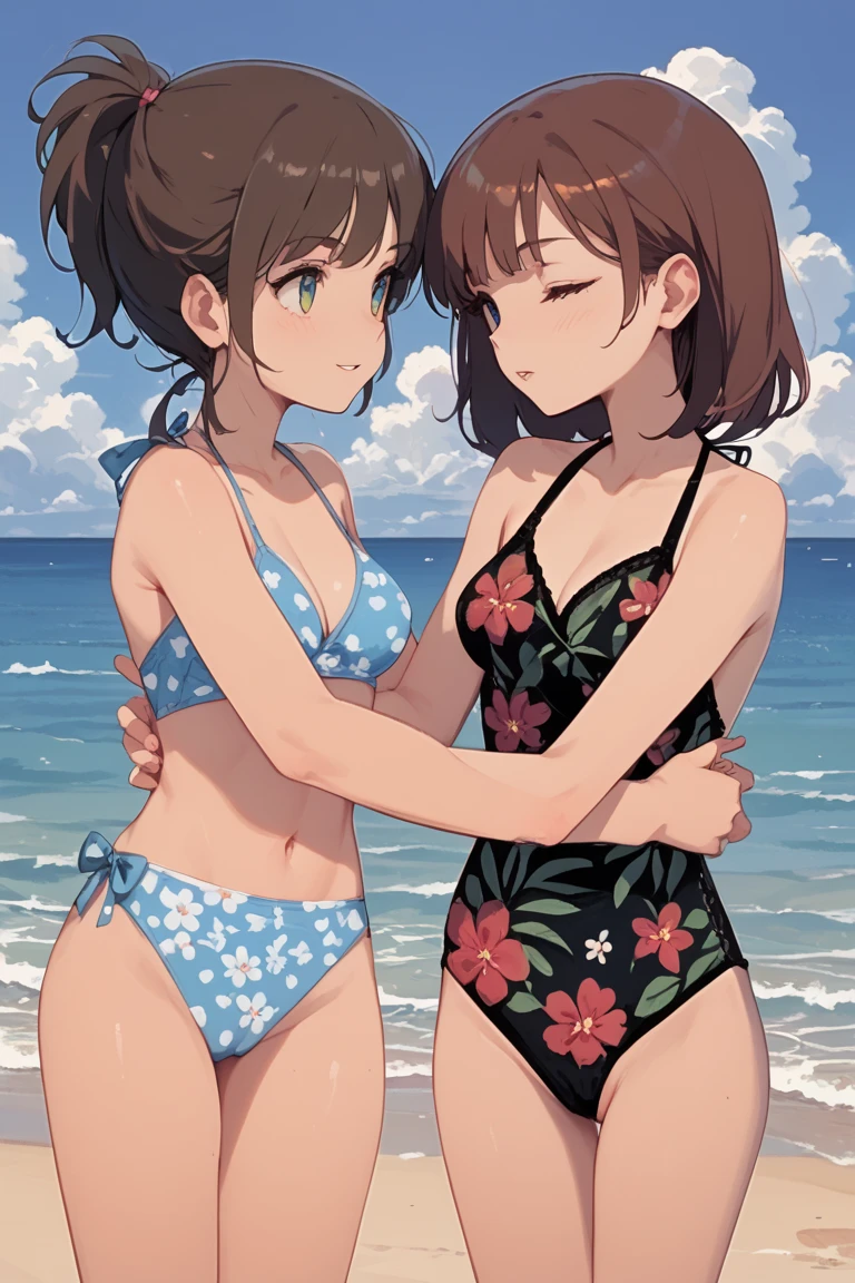 best quality,((slippery)),((Smooth)),((A navy blue school one-piece swimsuit with a smooth, sparkling texture and a white piping line.:1.3)), (5 girls),(Outdoor swimming pool), (high be familiar with eyes, evil smile, :d, shiny skin, whole body), {short black bob hair|exercise hair|low twintails hair}, {flat chest|small breasts|big breasts}, hair scrunchie, hair ornaments, (perfect lighting, side lighting, Light leakage), dynamic angle, (highest quality), (masterpiece), be familiar with, (figure), very delicate and beautiful, ((Focus on the lower body from behind:1.4)), ((Five girls approaching a nearby center)), ((reach out to your audience:1.2)), japanese girl, Excessive sweating,NSFW,lily,lesbian,looking at the viewer,lined up side by side,Open your hips to the left and right with both hands,
