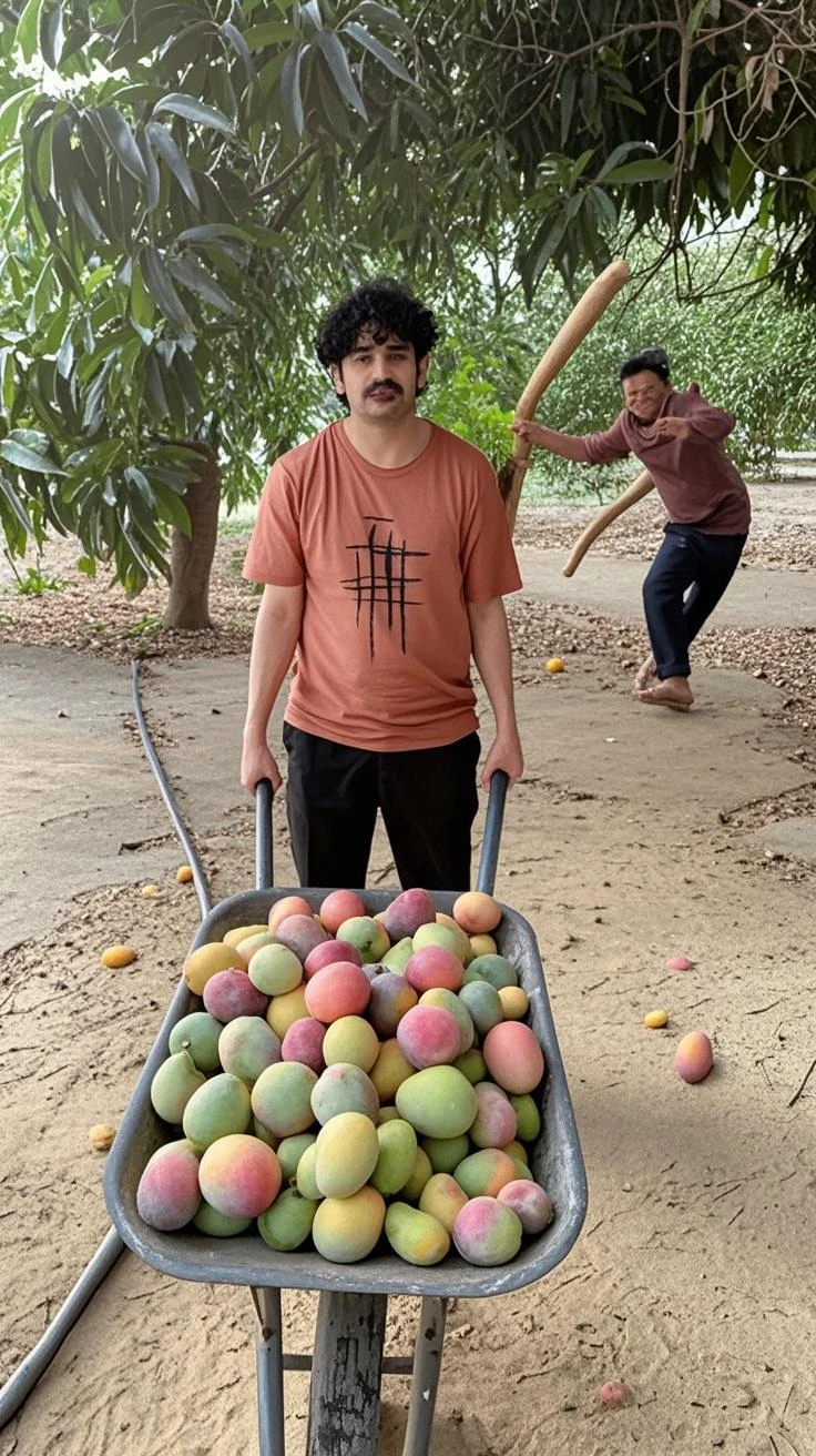 A young Arab boy throws a watermelon on a float