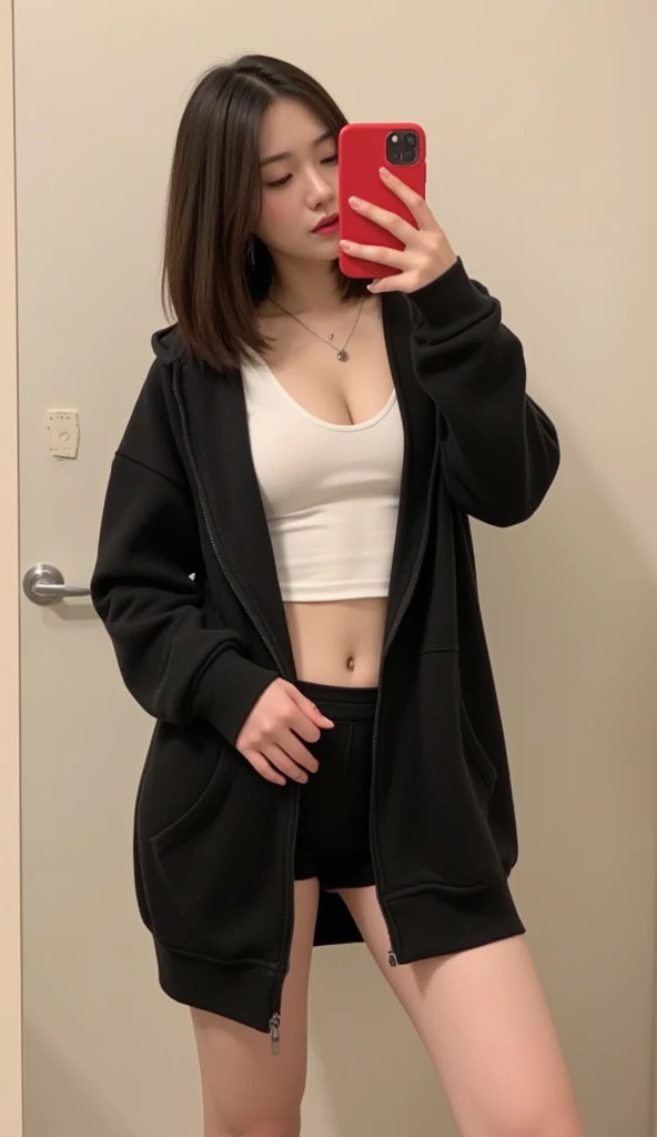 Female, 20 years old, short black wavy hair、bangss、Puffy nipple、Sexy Underwear
