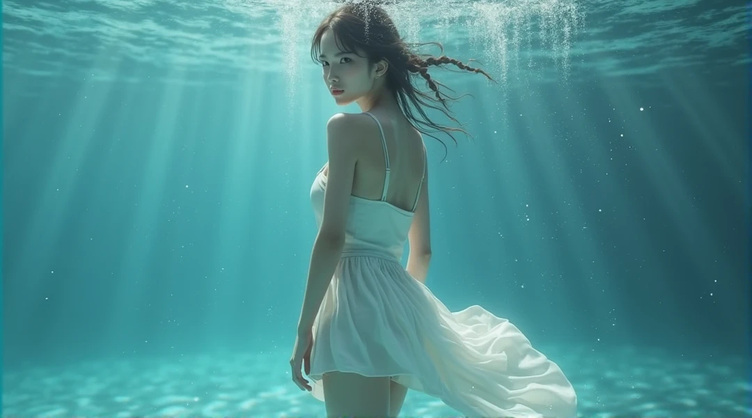 Ocean Dance,Bride and groom underwater in blue pool,veil fluttering, underwater photosgraphy, underwater photosgraph, floating under water, underwater photos, floating under the lake, Underwater shooting, under water swimming, submerged in water, Wearing clothes made of water, under water, swimming underwater, 悬浮under water, Underwater perspective, 淹没under water, floating in water, under water深处游泳